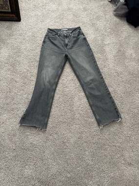 Zara High-Rise Straight Leg Jeans in Washed Grey with Raw Hem